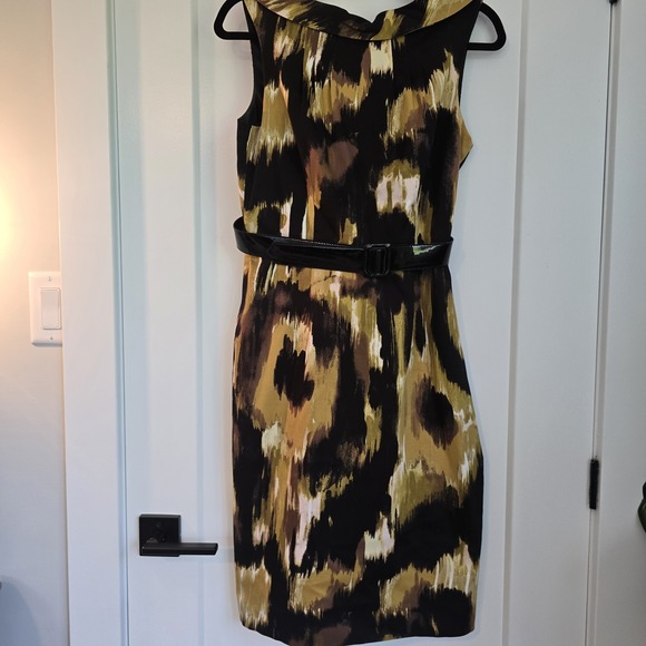 David Meister Black Ochre Ikat Sheath Dress Sz 8 - Beautiful - Picture 2 of 13
